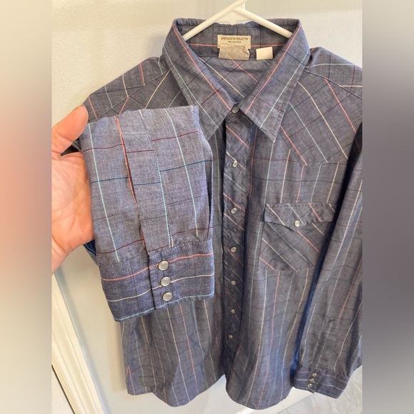 VINTAGE LEE plaid western pearlized button snap shirt blue long sleeve size XL - Picture 2 of 5